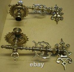 Antique German Gothic Revival Silver Plated Wall / Piano Sconces (BC)