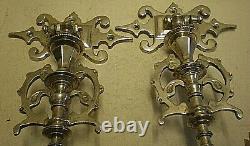 Antique German Gothic Revival Silver Plated Wall / Piano Sconces (BC)