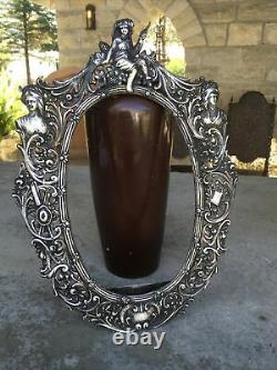 Antique German Silver Plate Picture Frame Ladies Cherub Garden Stunning 13