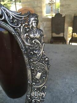 Antique German Silver Plate Picture Frame Ladies Cherub Garden Stunning 13