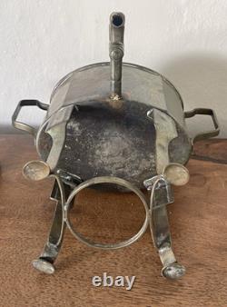 Antique German Spirit Kettle Chafing Dish w Burners c 1900