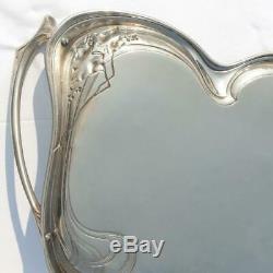 Antique German Wmf Jugendstil Art Nouveau Silver Plated Brass Large Serving Tray