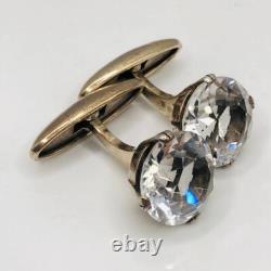 Antique Gold plated Cufflinks Rock Crystal soviet Silver 875