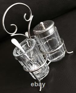 Antique Hallmarked English Victorian Silver Plated Cruet Set & Original Spoons