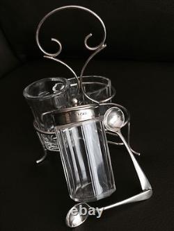 Antique Hallmarked English Victorian Silver Plated Cruet Set & Original Spoons