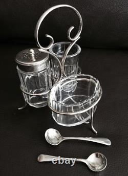 Antique Hallmarked English Victorian Silver Plated Cruet Set & Original Spoons
