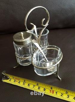 Antique Hallmarked English Victorian Silver Plated Cruet Set & Original Spoons