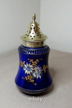 Antique Handpainted Porcelain Sugar Caster By S Fielding With Silver Plated Top