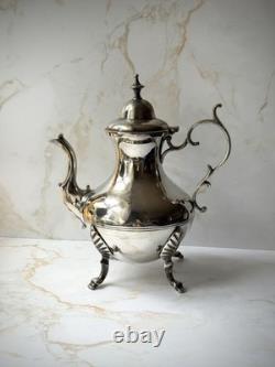 Antique Heavy Solid Brass Silver Plated Coffee Pot English Vintage Decorative