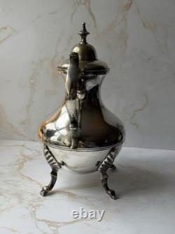 Antique Heavy Solid Brass Silver Plated Coffee Pot English Vintage Decorative