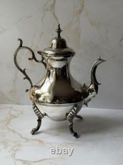 Antique Heavy Solid Brass Silver Plated Coffee Pot English Vintage Decorative