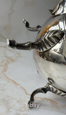 Antique Heavy Solid Brass Silver Plated Coffee Pot English Vintage Decorative
