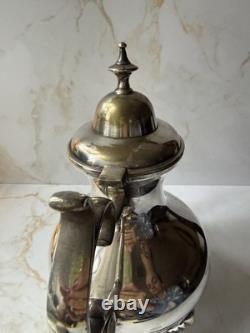 Antique Heavy Solid Brass Silver Plated Coffee Pot English Vintage Decorative