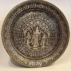 Antique Hindu Marriage Plate Ornate Silver Metal & Heavy Copper Wall Hanger 13