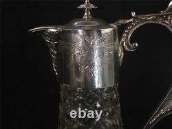 Antique Hobnail Cut Glass & Silver Plate Mounted Claret Jug