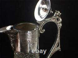 Antique Hobnail Cut Glass & Silver Plate Mounted Claret Jug
