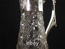 Antique Hobnail Cut Glass & Silver Plate Mounted Claret Jug