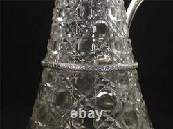 Antique Hobnail Cut Glass & Silver Plate Mounted Claret Jug