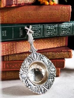 Antique Holland Silver Plated Tea Strainer, Swallow Art Nouveau Period