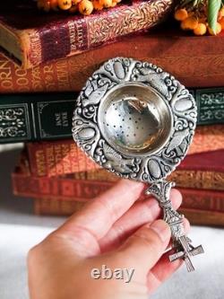 Antique Holland Silver Plated Tea Strainer, Swallow Art Nouveau Period