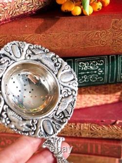 Antique Holland Silver Plated Tea Strainer, Swallow Art Nouveau Period
