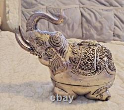 Antique Indian Copper Silver Plate Repousse Elephant Statue Trinket Case