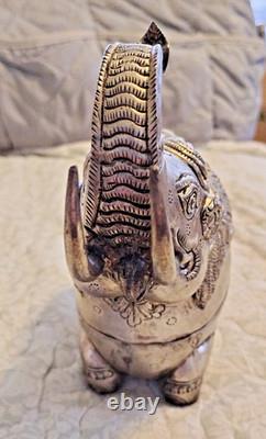 Antique Indian Copper Silver Plate Repousse Elephant Statue Trinket Case