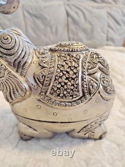 Antique Indian Copper Silver Plate Repousse Elephant Statue Trinket Case