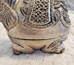 Antique Indian Copper Silver Plate Repousse Elephant Statue Trinket Case