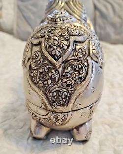Antique Indian Copper Silver Plate Repousse Elephant Statue Trinket Case
