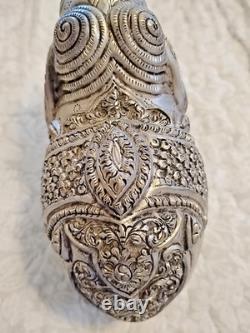 Antique Indian Copper Silver Plate Repousse Elephant Statue Trinket Case