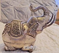 Antique Indian Copper Silver Plate Repousse Elephant Statue Trinket Case