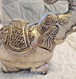 Antique Indian Copper Silver Plate Repousse Elephant Statue Trinket Case