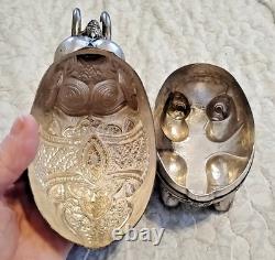 Antique Indian Copper Silver Plate Repousse Elephant Statue Trinket Case