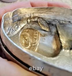 Antique Indian Copper Silver Plate Repousse Elephant Statue Trinket Case