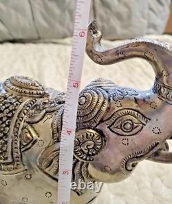 Antique Indian Copper Silver Plate Repousse Elephant Statue Trinket Case