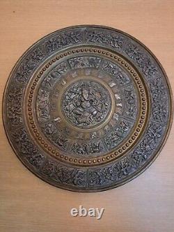 Antique Indian Ganesh Brass, Copper, Silver Repousse Moulded Plate/Wall Plaque