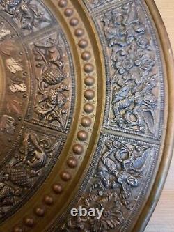 Antique Indian Ganesh Brass, Copper, Silver Repousse Moulded Plate/Wall Plaque