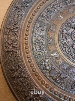 Antique Indian Ganesh Brass, Copper, Silver Repousse Moulded Plate/Wall Plaque