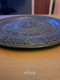 Antique Indian Ganesh Brass, Copper, Silver Repousse Moulded Plate/Wall Plaque