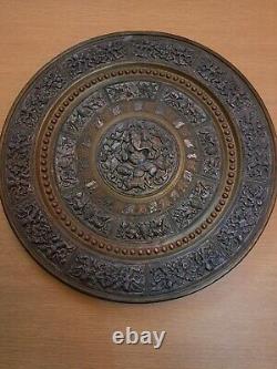 Antique Indian Ganesh Brass, Copper, Silver Repousse Moulded Plate/Wall Plaque