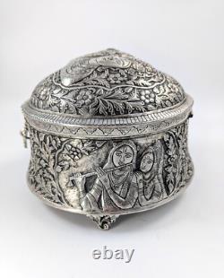 Antique Indian Handmade Silver Plated Pandan Box, c. 19th century
