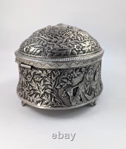 Antique Indian Handmade Silver Plated Pandan Box, c. 19th century