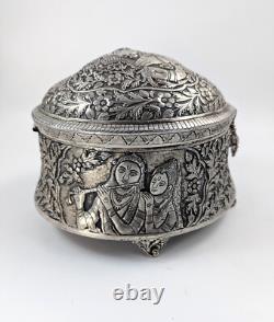 Antique Indian Handmade Silver Plated Pandan Box, c. 19th century