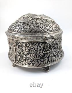 Antique Indian Handmade Silver Plated Pandan Box, c. 19th century