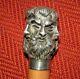 Antique Integrated Silver Plate Four Face Spirit Bearded Man Walking Stick/Cane