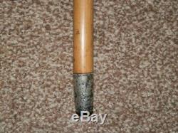 Antique Integrated Silver Plate Four Face Spirit Bearded Man Walking Stick/Cane