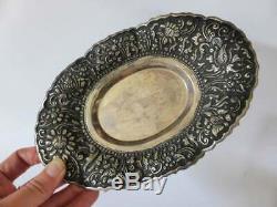 Antique Italian 800 Silver Dish, Victorian Hand Hammered Ornate Silver Tray