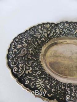 Antique Italian 800 Silver Dish, Victorian Hand Hammered Ornate Silver Tray