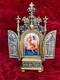 Antique Italian Gilded and Silver-Plating Bronze Triptych with Porcelain Plaque